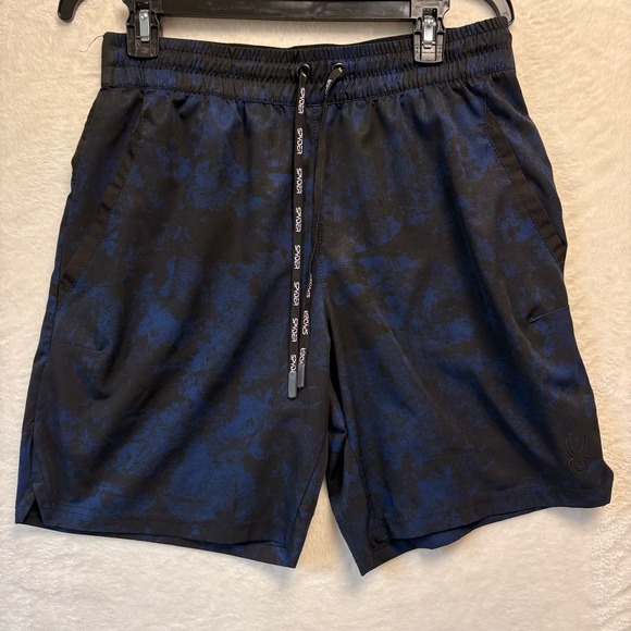 Spyder Athletic Shorts Men Medium Black Blue Training Gym‎ Workout Drawstring - Picture 1 of 15